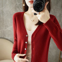 Knitted Cardigan Women's Spring and Autumn Long-Sleeved Sweater Cardigan Thin Age-Reducing Jacket Knitted Sweater Cross-Border Sweater Cardigan Base