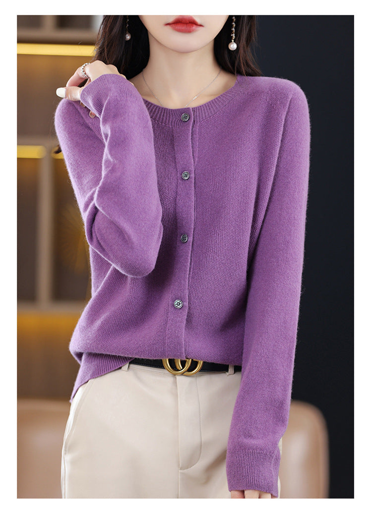 Round Neck Knitted Cardigan for Women, Osmanthus Needle Imitation Outwear Sweater for Women, Loose Spring & Fall Outer Cardigan Sweater Bottoming Shirt