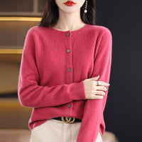 Trendy Knitted Cardigan for Women, Spring and Autumn New Style, Simple Versatile Loose Slimming Soft Round Neck Sweater Jacket
