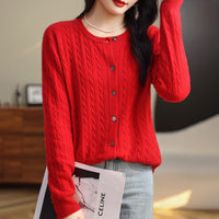 Retro Literary Elegant Slim Spring & Fall New Round Neck Knitted Cardigan Skin-friendly Soft Twist Sweater Jacket for Women