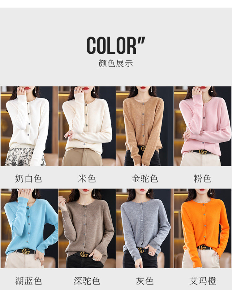 Round Neck Knitted Cardigan for Women, Osmanthus Needle Imitation Outwear Sweater for Women, Loose Spring & Fall Outer Cardigan Sweater Bottoming Shirt