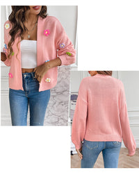 Foreign trade cross-border new hand hook flower sweet knitted cardigan sweater coat women's lazy casual loose sweater