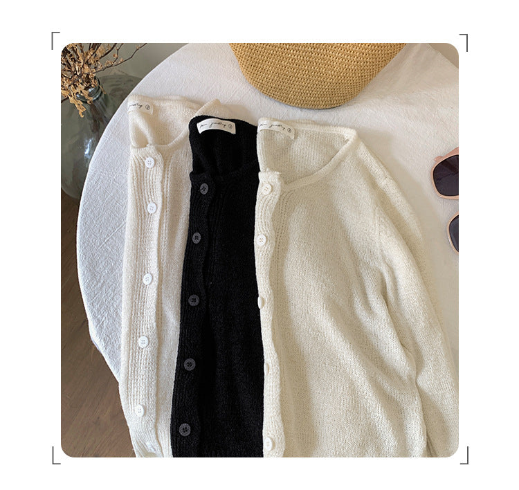 Dopamine Super Nice Long-Sleeved Knitted Cardigan for Women 2025 Summer New Style Petite Anti-Sun Blouse Slim Top