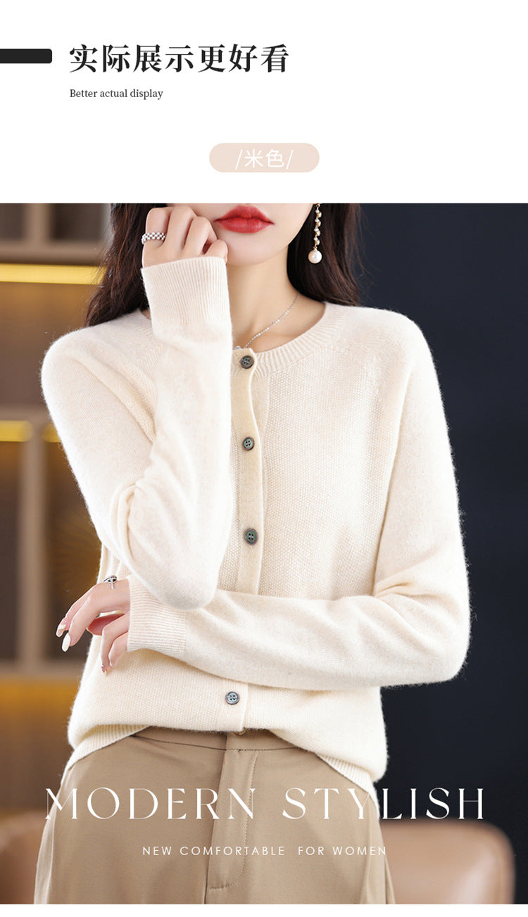 Round Neck Knitted Cardigan for Women, Osmanthus Needle Imitation Outwear Sweater for Women, Loose Spring & Fall Outer Cardigan Sweater Bottoming Shirt