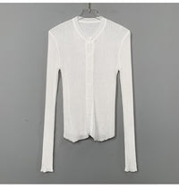 South Korea Dongdaemun fashionable all-match slim-fit sexy black micro-transparent sun protection long-sleeved knitted cardigan top for women