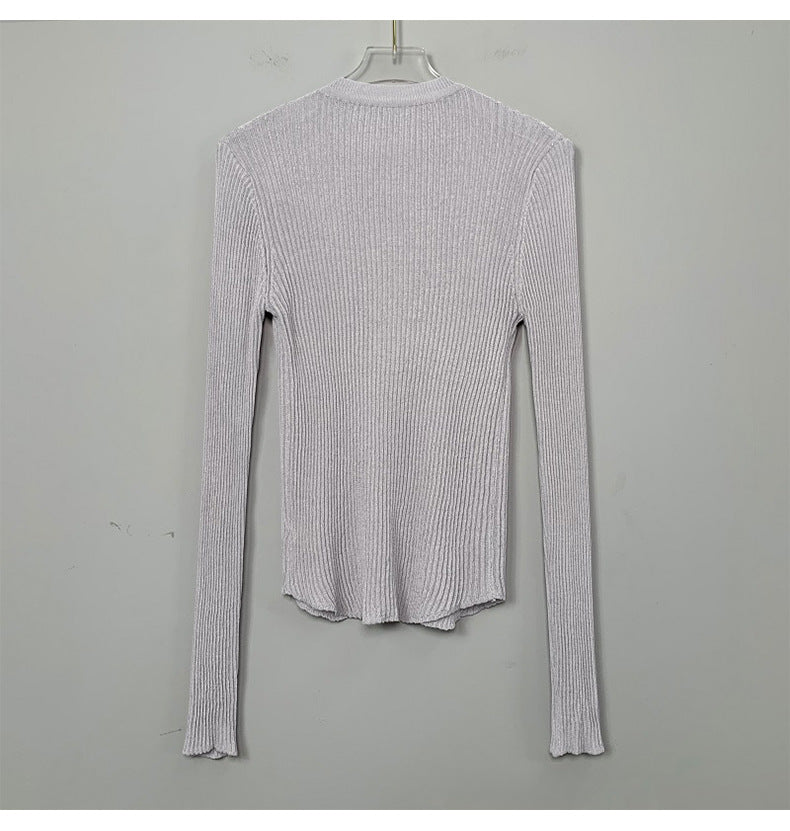 South Korea Dongdaemun fashionable all-match slim-fit sexy black micro-transparent sun protection long-sleeved knitted cardigan top for women