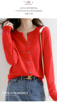 Autumn and Winter New Round Neck Knitted Cardigan Women's Loose Large Size Sweater Versatile Jacket Pure Color Bottoming Wool Jacket