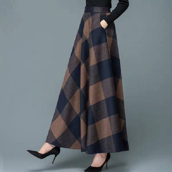 Woolen Skirt Amazon New Women's High Waist Pendant Long Skirt Women's Tight Waist Slim A- line Skirt Large Swing Skirt