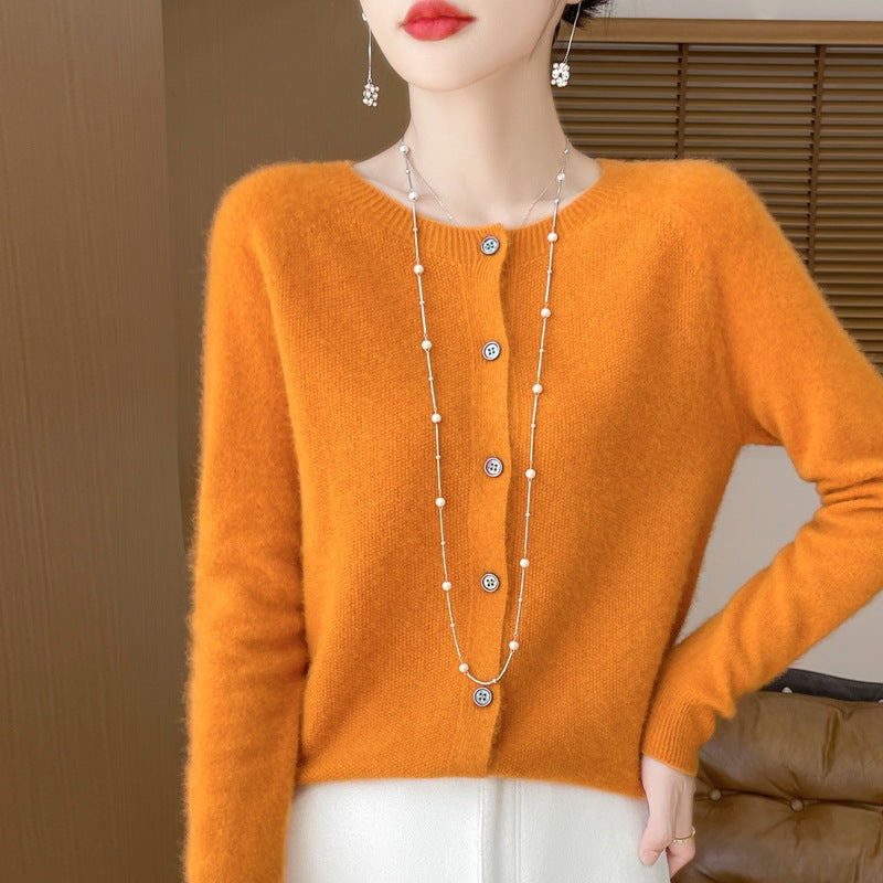 Trendy Knitted Cardigan for Women, Spring and Autumn New Style, Simple Versatile Loose Slimming Soft Round Neck Sweater Jacket