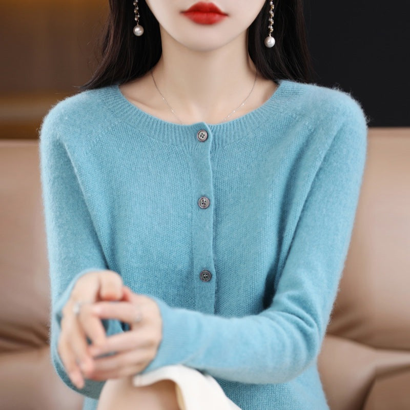 Trendy Knitted Cardigan for Women, Spring and Autumn New Style, Simple Versatile Loose Slimming Soft Round Neck Sweater Jacket