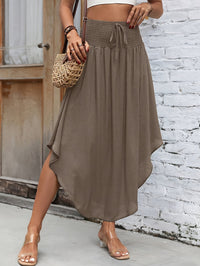 Women's Chic Beige Irregular Midi Skirt with Tie Waist