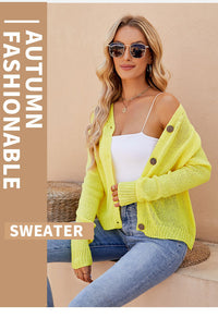 Foreign Trade 2024 Spring and Summer Women's Clothing European and American Casual Raglan Sleeve Knitted Thin Outwear Fluorescent Pink V Neck Knitted Cardigan