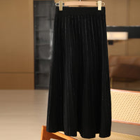 25 Autumn/Winter 100% Pure Wool Knitted Shiny Silk Midi Skirt for Women High Waist Mid-Length Red Skirt Sparkling A-Line Umbrella Skirt