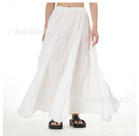 Amazon European and American Style Simple Crinkled Midi Skirt 2026 Summer New Fashion Brand Women's Clothing Trendy Versatile Oversized Flared Skirt