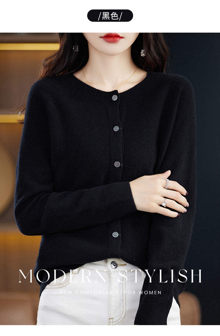 Round Neck Knitted Cardigan for Women, Osmanthus Needle Imitation Outwear Sweater for Women, Loose Spring & Fall Outer Cardigan Sweater Bottoming Shirt