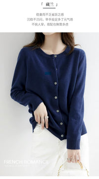 Autumn and Winter New Round Neck Knitted Cardigan Women's Loose Large Size Sweater Versatile Jacket Pure Color Bottoming Wool Jacket