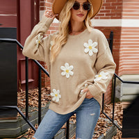 Foreign trade cross-border new hand hook flower sweet knitted cardigan sweater coat women's lazy casual loose sweater