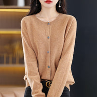 Round Neck Knitted Cardigan for Women, Osmanthus Needle Imitation Outwear Sweater for Women, Loose Spring & Fall Outer Cardigan Sweater Bottoming Shirt