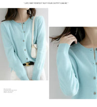 Autumn and Winter New Round Neck Knitted Cardigan Women's Loose Large Size Sweater Versatile Jacket Pure Color Bottoming Wool Jacket