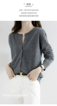 Autumn and Winter New Round Neck Knitted Cardigan Women's Loose Large Size Sweater Versatile Jacket Pure Color Bottoming Wool Jacket