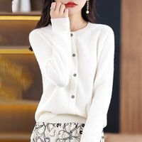 Round Neck Knitted Cardigan for Women, Osmanthus Needle Imitation Outwear Sweater for Women, Loose Spring & Fall Outer Cardigan Sweater Bottoming Shirt