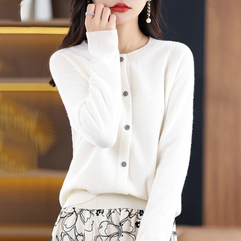 Round Neck Knitted Cardigan for Women, Osmanthus Needle Imitation Outwear Sweater for Women, Loose Spring & Fall Outer Cardigan Sweater Bottoming Shirt