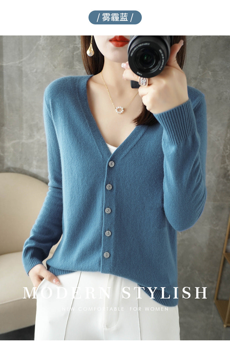 Knitted Cardigan Women's Spring and Autumn Long-Sleeved Sweater Cardigan Thin Age-Reducing Jacket Knitted Sweater Cross-Border Sweater Cardigan Base