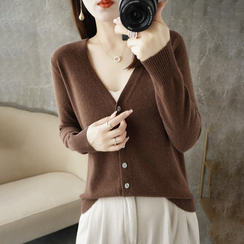 Knitted Cardigan Women's Spring and Autumn Long-Sleeved Sweater Cardigan Thin Age-Reducing Jacket Knitted Sweater Cross-Border Sweater Cardigan Base