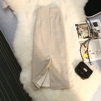 Woolen Midi Skirt for Women, 2026 Spring, Autumn, and Winter Thickened High-Waisted Slit Straight Pencil Skirt