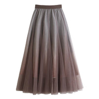 Gradient Starry Sky Bright Silk Mesh Skirt Women's Skirt A- Line Skirt High Waist Large Swing Mesh Pleated Skirt Midi Skirt