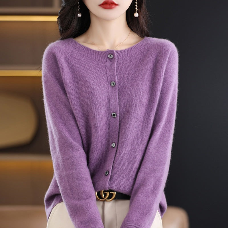 Trendy Knitted Cardigan for Women, Spring and Autumn New Style, Simple Versatile Loose Slimming Soft Round Neck Sweater Jacket