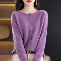 Trendy Knitted Cardigan for Women, Spring and Autumn New Style, Simple Versatile Loose Slimming Soft Round Neck Sweater Jacket