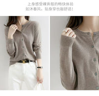 Autumn and Winter New Round Neck Knitted Cardigan Women's Loose Large Size Sweater Versatile Jacket Pure Color Bottoming Wool Jacket
