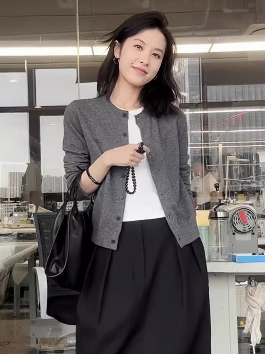 Fashionable All-match Autumn New Single-breasted Casual Cardigan Women's Loose Slimming Long-sleeved Knitted Jacket