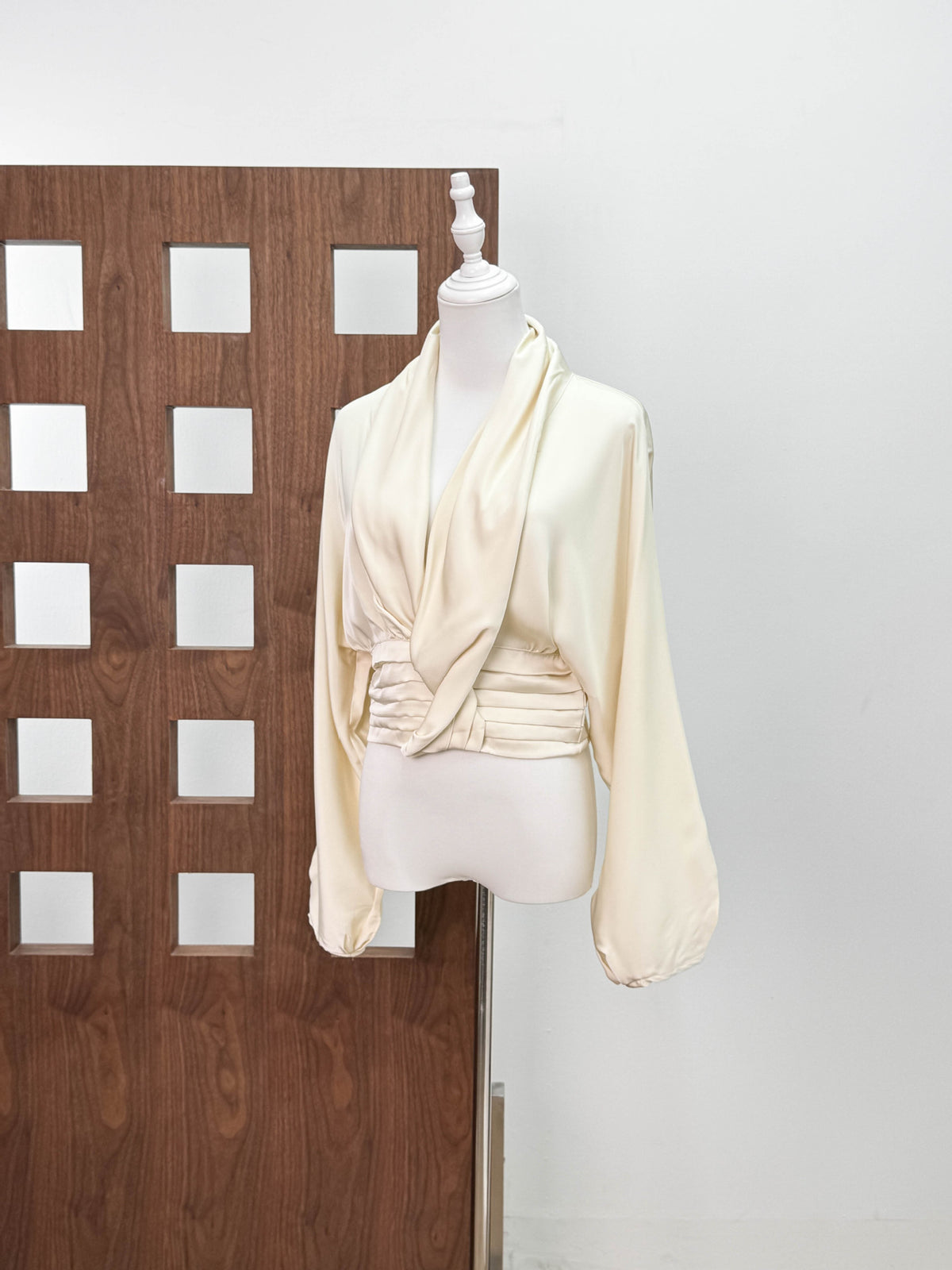 Unique Design, Sexy and Versatile, High-End Asymmetrical Draped V-Neck Waist-Cinching Satin Blouse for Women
