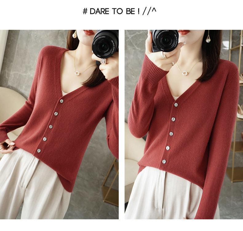 Knitted Cardigan Women's Spring and Autumn Long-Sleeved Sweater Cardigan Thin Age-Reducing Jacket Knitted Sweater Cross-Border Sweater Cardigan Base