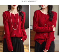 Retro Literary Elegant Slim Spring & Fall New Round Neck Knitted Cardigan Skin-friendly Soft Twist Sweater Jacket for Women