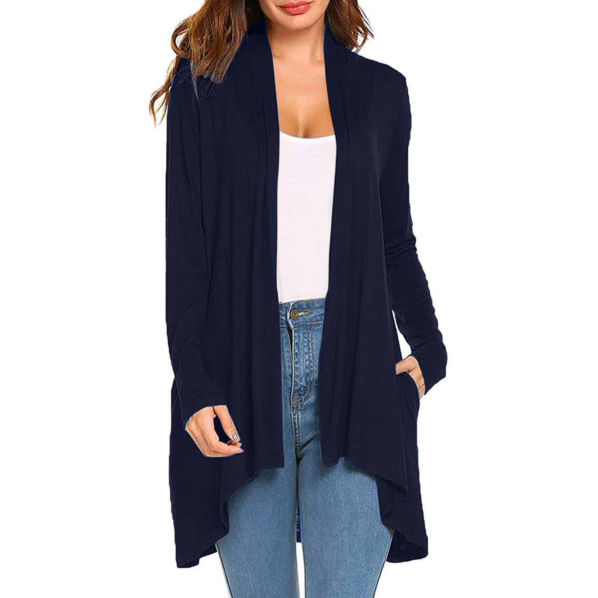 Cross-Border European and American Women's Clothing 2026 Amazon Hot-Selling Women's Knitted Solid Color Long-Sleeve Cardigan Top with Pockets in Stock