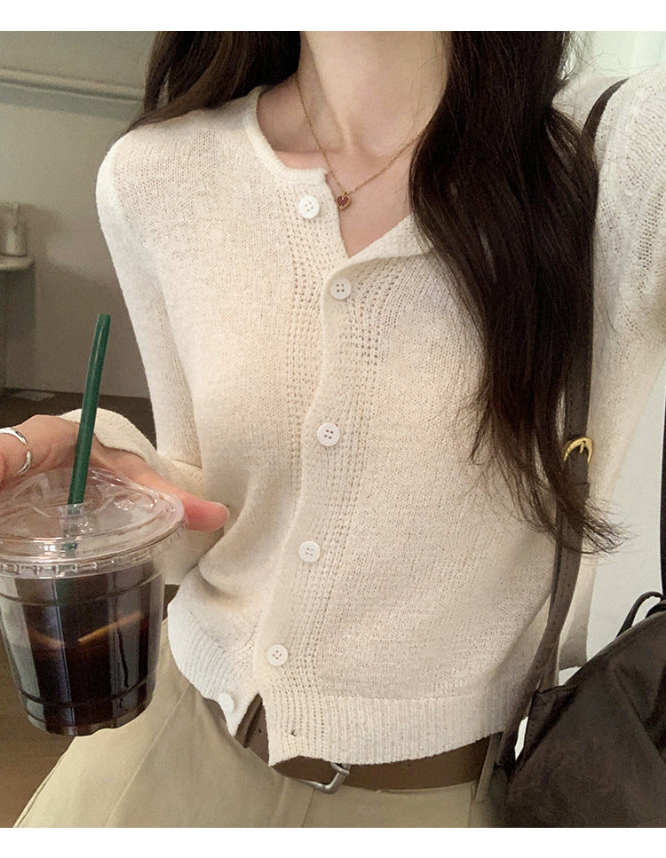 Dopamine Super Nice Long-Sleeved Knitted Cardigan for Women 2025 Summer New Style Petite Anti-Sun Blouse Slim Top