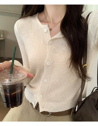 Dopamine Super Nice Long-Sleeved Knitted Cardigan for Women 2025 Summer New Style Petite Anti-Sun Blouse Slim Top