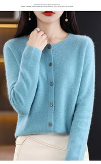 Trendy Knitted Cardigan for Women, Spring and Autumn New Style, Simple Versatile Loose Slimming Soft Round Neck Sweater Jacket
