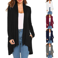 Cross-Border European and American Women's Clothing 2026 Amazon Hot-Selling Women's Knitted Solid Color Long-Sleeve Cardigan Top with Pockets in Stock