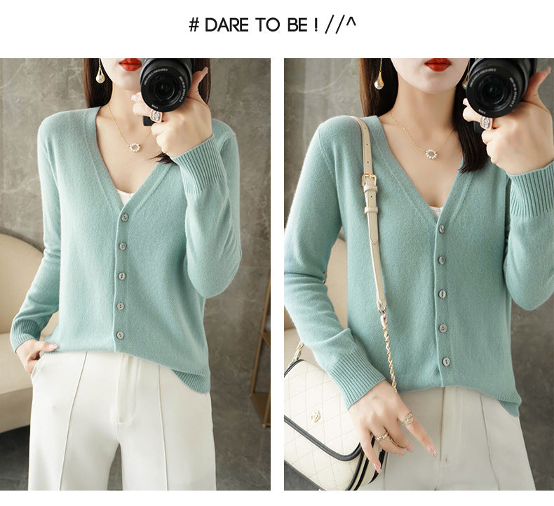 Knitted Cardigan Women's Spring and Autumn Long-Sleeved Sweater Cardigan Thin Age-Reducing Jacket Knitted Sweater Cross-Border Sweater Cardigan Base