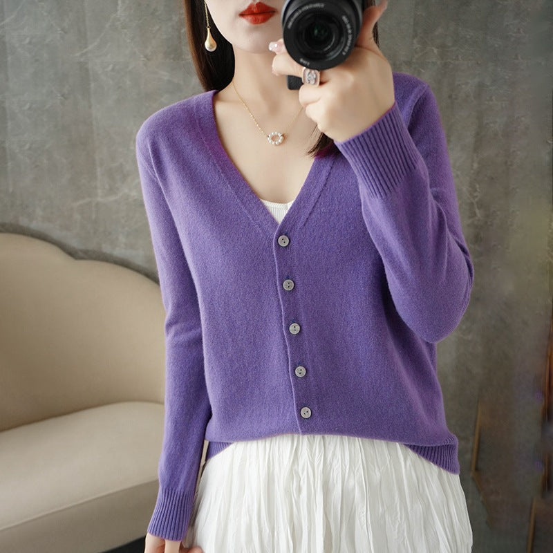 Knitted Cardigan Women's Spring and Autumn Long-Sleeved Sweater Cardigan Thin Age-Reducing Jacket Knitted Sweater Cross-Border Sweater Cardigan Base