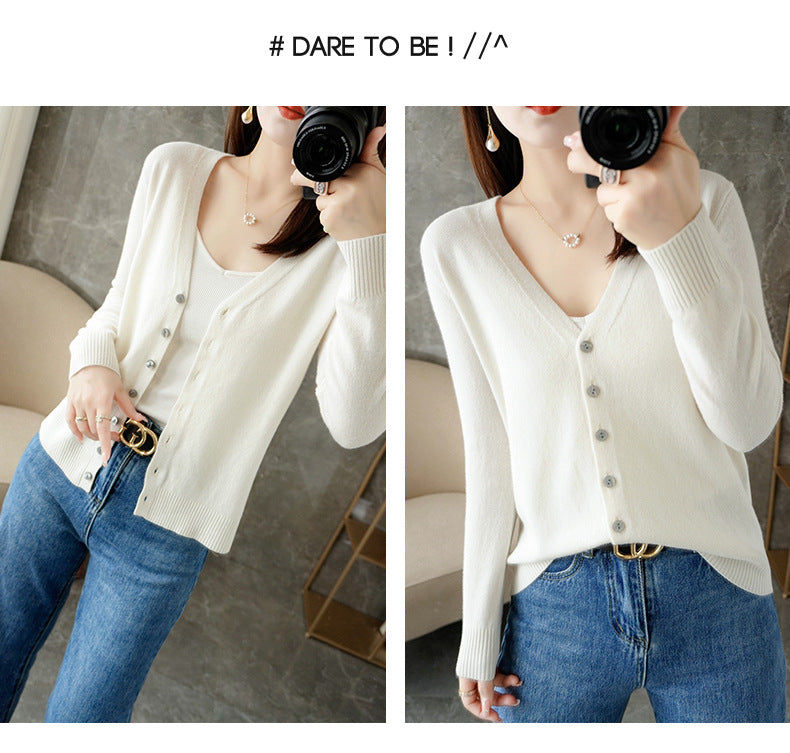 Knitted Cardigan Women's Spring and Autumn Long-Sleeved Sweater Cardigan Thin Age-Reducing Jacket Knitted Sweater Cross-Border Sweater Cardigan Base