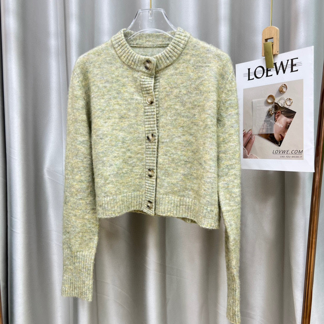 Floral Yarn Round Neck Cardigan Single-Breasted Mohair Soft Waxy Knitted Cardigan for Women Casual Versatile Fashion Versatile