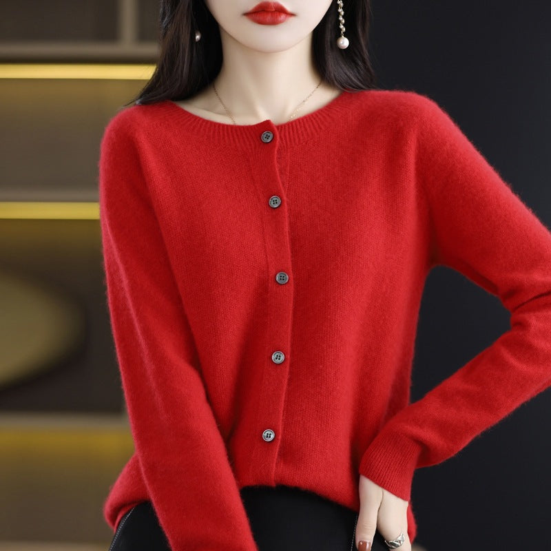 Trendy Knitted Cardigan for Women, Spring and Autumn New Style, Simple Versatile Loose Slimming Soft Round Neck Sweater Jacket