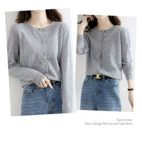 Autumn and Winter New Round Neck Knitted Cardigan Women's Loose Large Size Sweater Versatile Jacket Pure Color Bottoming Wool Jacket