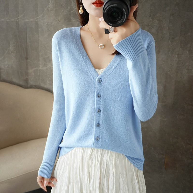 Knitted Cardigan Women's Spring and Autumn Long-Sleeved Sweater Cardigan Thin Age-Reducing Jacket Knitted Sweater Cross-Border Sweater Cardigan Base