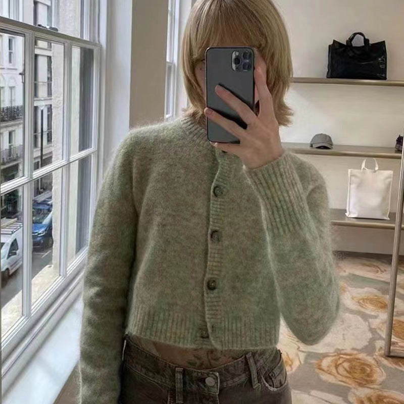 Floral Yarn Round Neck Cardigan Single-Breasted Mohair Soft Waxy Knitted Cardigan for Women Casual Versatile Fashion Versatile